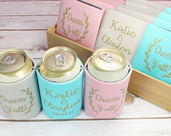 Wedding Can Coolers Cheers Y'all can cooler, Custom Wedding Can Cooler, Southern Wedding, Rustic Wedding, Wedding Favors