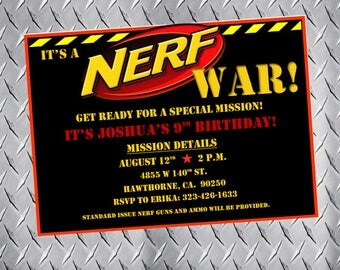 Nerf Party Invitations, Nerf Birthday Invitations, Nerf Bday Invites, Nerf Party Invites, Nerf gun party, nerf war, dart gun party, pdf