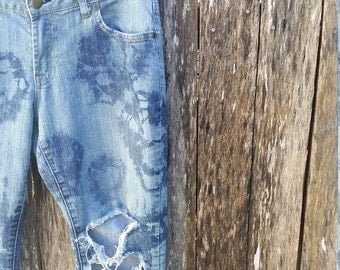 Ocean Swell / Reverse Tie-Dye / Distressed /Mid-Rise / Jeans / Funky / Hippy