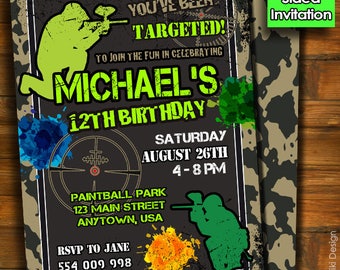 Paintball Invitation, Paintball Birthday Party, Video Game Invitation, Boys Invitation, Teen Invitation, Birthday Invitation BK-6