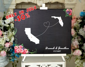 Wedding Guest Book Alternative Two State Guest book Canvas Wedding Guestbook Personalized Wedding map sign STATE WEDDING Guestbook wedding