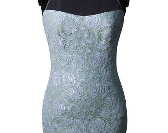 18225 Ecru Off-Shoulder Transparent Lace Dress