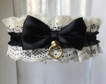 Ivory, Black and Gold Lace Victorian Steampunk Collar, Kitten Play Collar, Choker, BDSM Collar, ddlg Collar, Lolita Collar