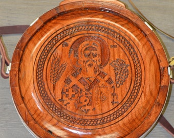 Serbian Orthodox Handmade čutura sljivo Serbian Eagle Coat of Arms with Sveti Saint Sava Solid Maple wooden flask