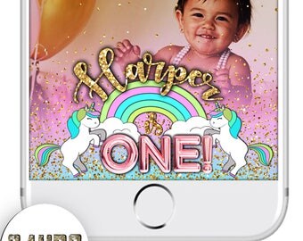 Balloons Unicorn Snapchat Geofilter, Unicorn First Birthday snapchat filter, Unicorn Birthday filter, Gold Glitter Birthday Snapchat Filter