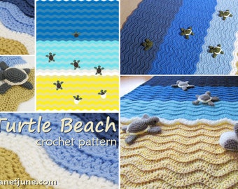 PDF Turtle Beach crochet blanket pattern + Baby Sea Turtle Collection amigurumi CROCHET PATTERNS