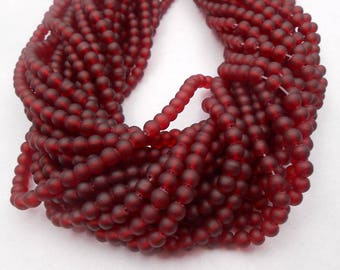 200 Dark Red Matte Sea Glass Beads 5mm frosted beach glass round (H5035)