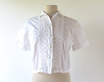 White Lace Blouse | 1950s Blouse | 60s Blouse | Large L