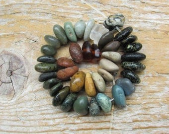 Small COLORFUL Drilled Beach Stones & Beach Glass Beads Lake Stones Sea Glass 1.5mm