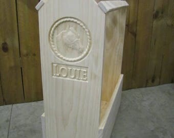 Custom Wooden Saddle Rack Stand for English or Western Saddles with a custom carved horse head pattern personalized name