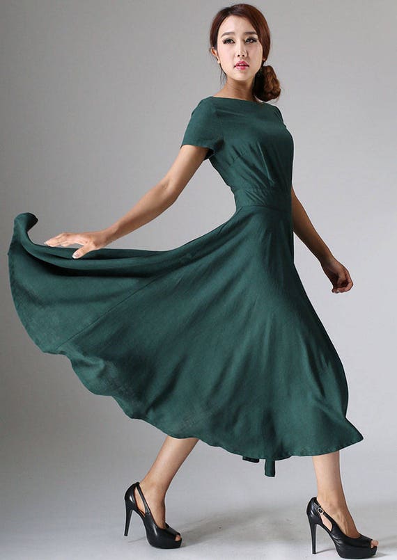 Summer dress linen dress green dress maxi dress evening