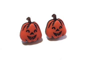 Pumpkin Earrings, Jack O Lantern, Fall, Halloween, Thanksgiving, Gift, Gift for her, Under 5 dollars, Fall Earrings, Stud Earrings,