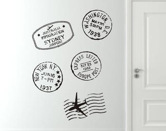Travel Wall Decal, Travel Stamp Wall Decals, Travel Vinyl Wall Decals, Travel Decals, Stamp Decals