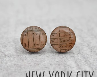Laser Cut Vintage Map Circle Earrings, Choose your Location