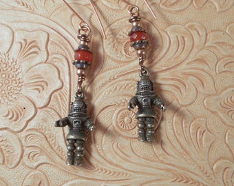 Robby Robot Earrings - The Forbidden Planet - Red Jade Dangles