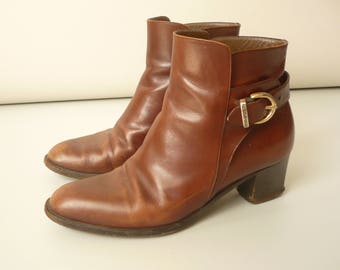 RUSSELL & BROMLEY Vintage 1980's Brown Leather Buckle Ankle Boots Size UK 5.5 Euro 38.5