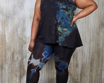 Plus Size Black Tie Dye top, Indigo Ladies Shirt, Black Boho Women's Top, Boho Tie Dye Womens Shirt, Gypsy Tank Top Tie Dye XL Women