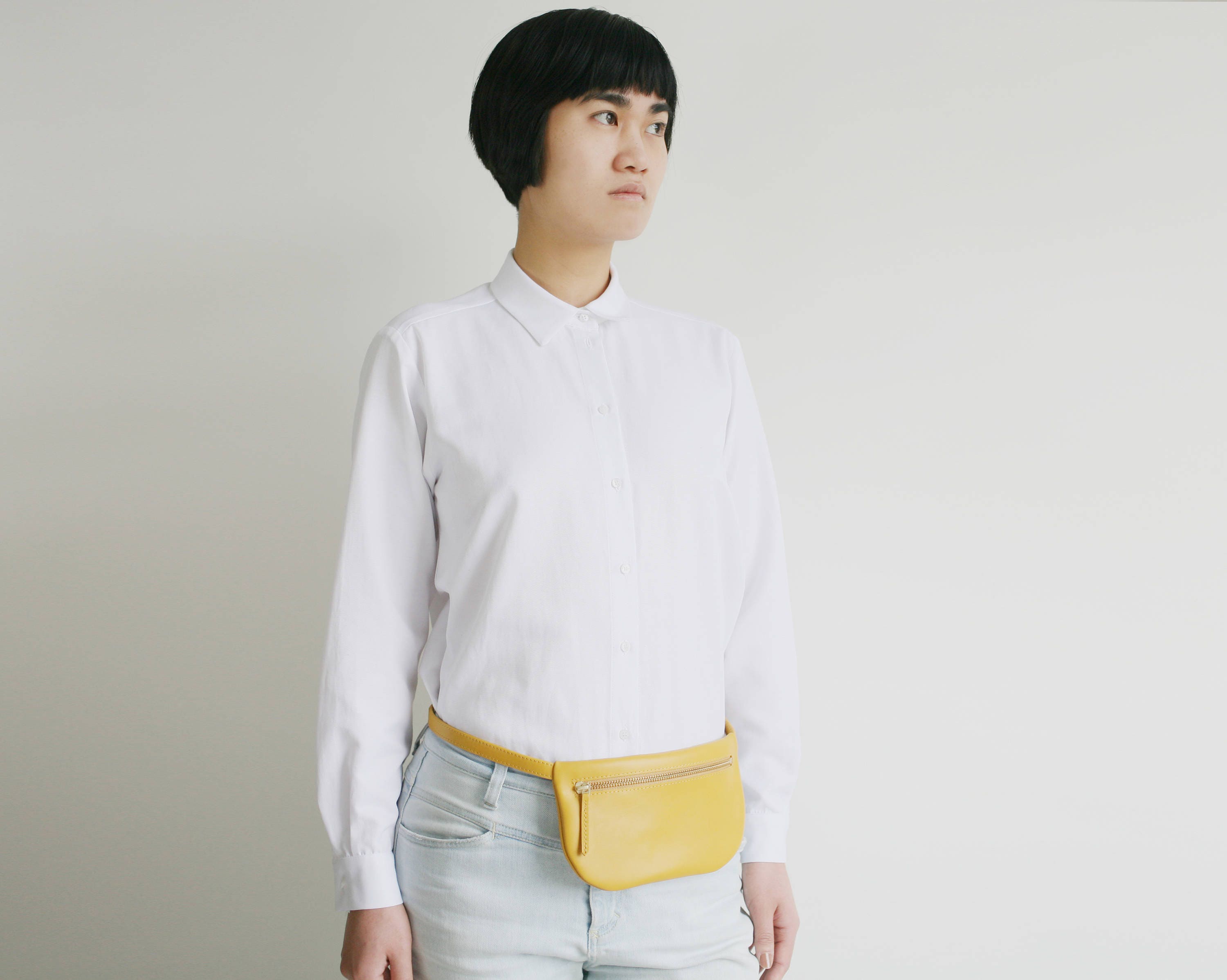 Flat Leather Belt Bag Mustard Yellow fanny pack small yellow