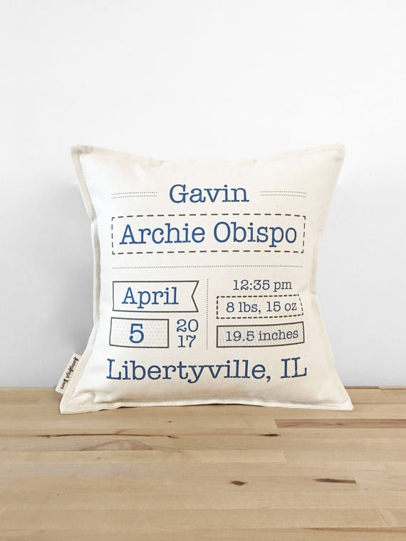 12 Birth Announcement Keepsake Pillow Baby Stat