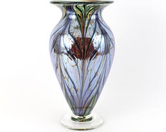 Hand Blown Art Glass Vase in Gold Amber