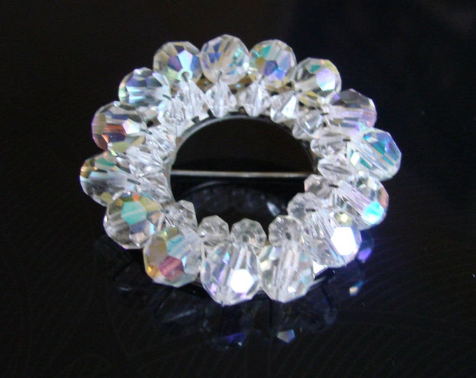 1950s Aurora Borealis Austrian Crystal Brooch / Wedding / Bridal / Wreath / Jewelry / Jewellery