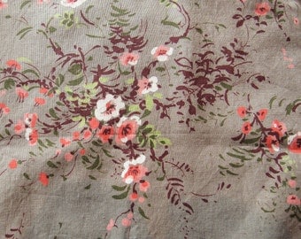 pink and green floral print vintage cotton fabric -- 35 wide by 2 yards