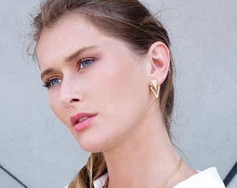 Triangle Ear Jackets, Jackets Earrings, Double Sided Earrings, Front Back Earrings, Double Sided Stud Earrings, Gold Double Back Earrings