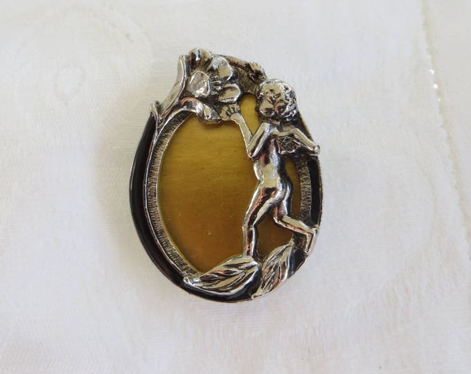 Art Nouveau Angel Brooch, Vintage Photo Pin, Cherub Brooch, Fairy Jewelry