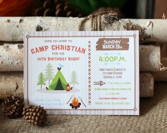 Camping Birthday Invitation/Camping Birthday Party Invitation/Camp Out Party/Sleepover Birthday Party/Camping Party/Boho Invitation/