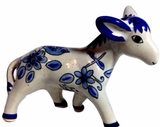 Ken Edwards, El Palomar, Tlaquepaque Figurine, Blue Donkey Figurine, Burro, Vintage Folk Art, Mexico, Gift For Her