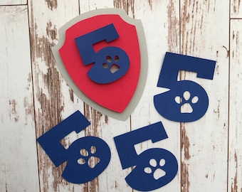 Paw Patrol 12 pcs Badge and Number 5 Die Cut/Birthday Party Decoration/Embellishment/Cake Topper - 5 Years old