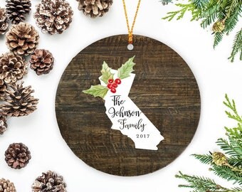 California State Ornament, California Christmas Ornament, Personalized Family Ornament, Wedding Ornament