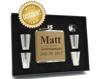 Groomsmen Gift Box, Groomsman Gift Flask, Gifts for Groomsmen, Personalized Leather Flask, Engraved Flask, Personalized Groomsmen Flask