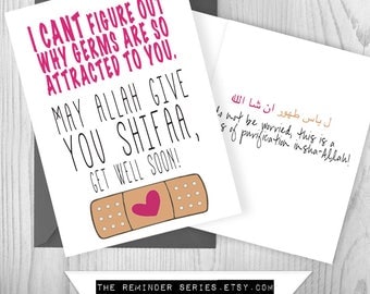 Islamic card, Get well soon card, funny islamic card, may allah give you shifaa FREE SHIPPING!