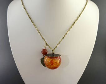 Dainty necklace Nature jewerly Charm necklace Gift|For|Women Pendant necklace Gift|For|Girlfriend Globe necklace Botanical jewelry resin