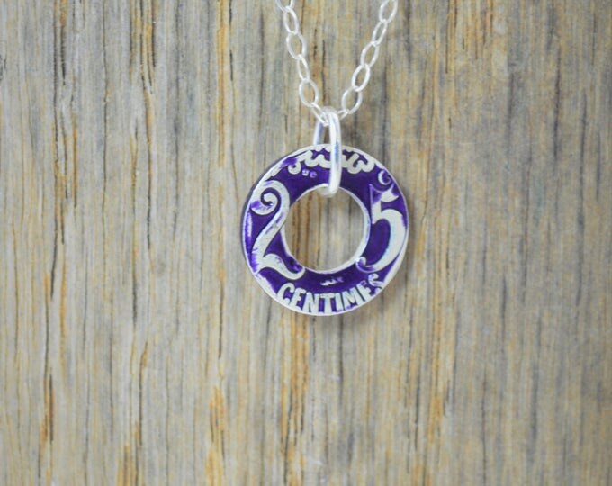 Moroccan Coin Necklace, Purple Coin Necklace, Coin Art, Morocco, Silver Coin, Moroccan Art, Boho Necklace, Two-Sided, Coin Charm, Charm
