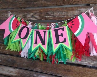 Watermelon One High Chair Banner - One In A Melon Party, First Birthday, Baby Shower, Birthday Party, Summer Party, Photo Prop