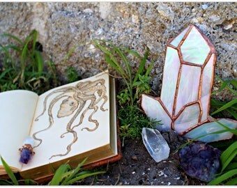 Quartz Crystal Cluster, stained glass crystal, healing crystals, quartz, gifts for her, shelf decor, home decor, garden decor, accents, cool