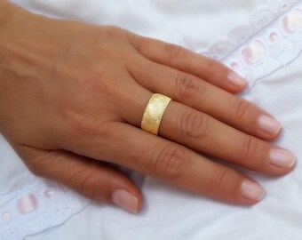 14k yellow gold ring, Wide wedding band, Women's wedding ring, Rustic wedding ring, Her wedding ring, Wide gold ring, Textured wedding ring