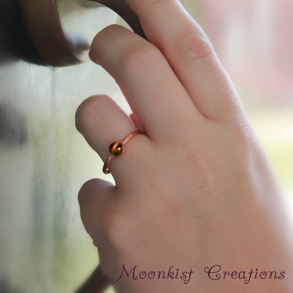 Copper Stacking Ring with Tiger Eye Bohemian Rustic Elegance