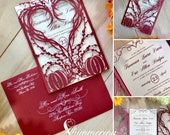 Pumpkin Heart wedding invitation gatefold laser cut autumn fall halloween party wreath outdoor invite