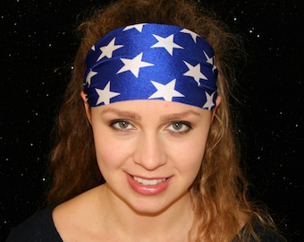 Wonder Woman Headband - Royal Blue Headband - White Star Headband - Sport Headband - Yoga Headband - Workout Headband - Spandex Headband