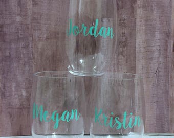 Personalized Cursive plastic wine glasses, stemless wine glasses, plastic wine glasses, shatterproof wine glasses, wine glass, Name wine gla