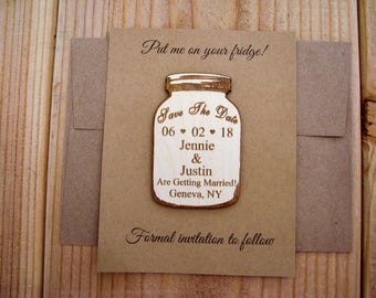 Mason jar save the date magnet, save the date magnet, mason jar magnet, mason jar wedding invitation, wooden mason jar save the date magnet