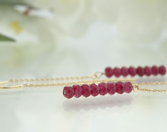 Bridesmaid Gift Garnet Earrings Birthday Gift Garnet Dainty Earrings Beaded Dangle Earrings Simple Threader Earrings Gold Simple Earrings