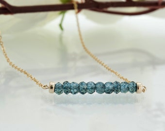 Simple Necklace Dainty Necklace Blue Topaz Necklace Blue Diamond Necklace Simple Short Necklace Gemstone Bar Necklace Simple Beaded Necklace