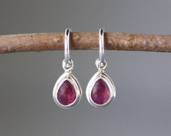 Ruby Earrings - Ruby Jewelry - Silver Post Earrings - Ruby and Silver - Red Gemstones - Silver Hoop Earrings - July Birthstone - Gift