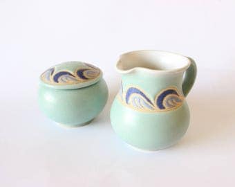 Stoneware Cream and Sugar Bowls Studio Pottery Hand Thrown Vintage 70's Boho Home Decor Bohemian Kitchen