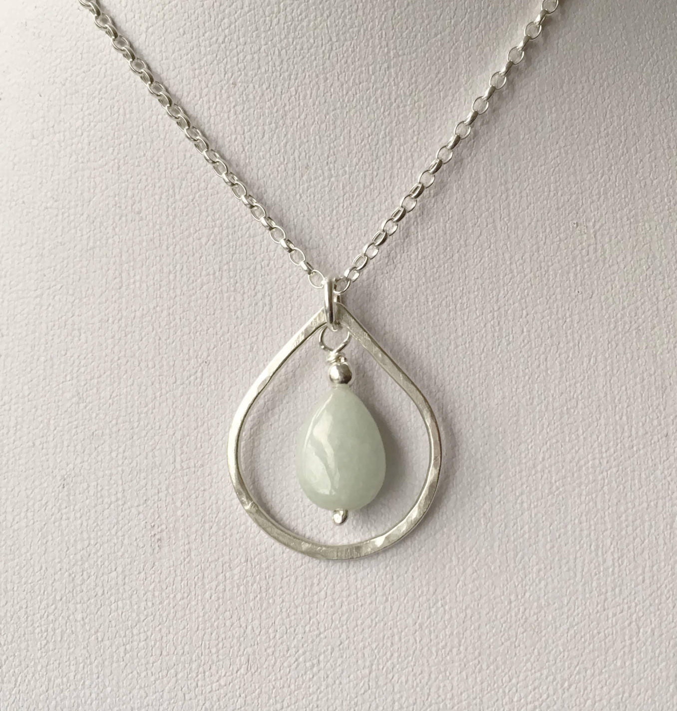 Green Jade Teardrop Necklace Sterling Silver Jade Pendant