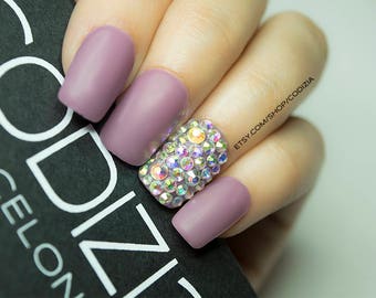 Chose Your Color-Muted Tones Short Nails with Accent Nails with Swarovski Crystals-Made With UV Gel-Press On Nails- Fake Nails - False Nails
